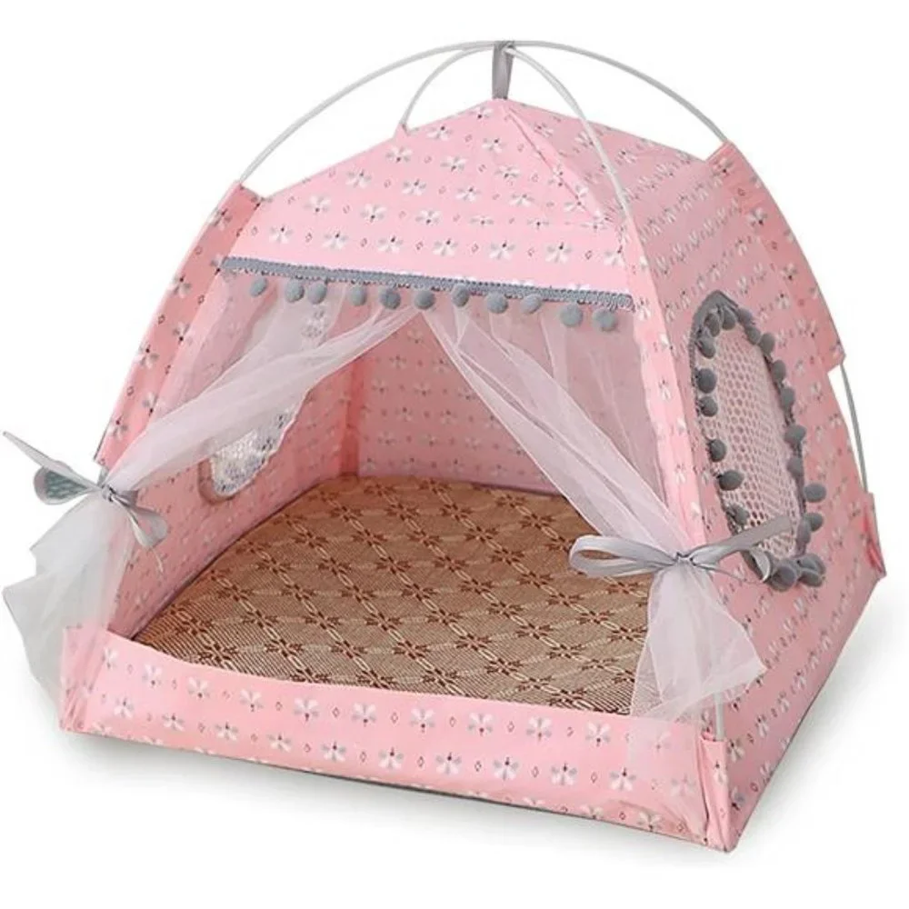 Cat Princess Indoor Tent House Pet Dog Cute Floral Cave Nest Bed Portable